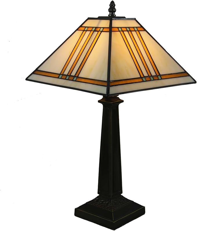 Bieye L10345 Mission Tiffany Style Stained Glass Table Lamp with 11-inches Wide Lampshade, 20-inch Tall