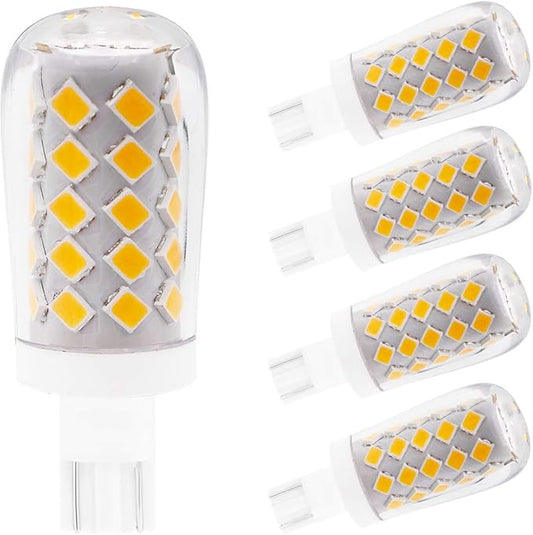 4W T10 Wedge Base RV 921 LED Light Bulb,2700K Warm White,12VAC/DC Landscape Garden Patio Path Driveway Malibu,Automotive Car RV Camper Trailer Motorhome Marine Boat Dome Fixture Lighting-5 Pack