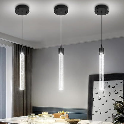 Modern Pendant Lights Kitchen Island Black Crystal Mini Pendant Light with Dimmable LED 2700K-6000K,Bubble Crystal Chandelier Dining Room and Bar - 1 Pack
