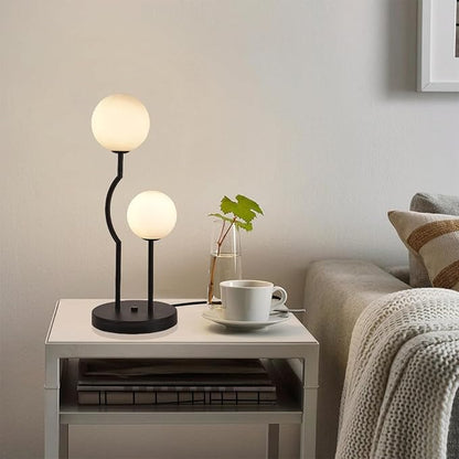 Black Mid Century Globe Table Lamp Industrial Retro 2 Lights Orb Desk Lamp with White Glass Globe Bedside Reading Light for Bedroom Living Room Study Room