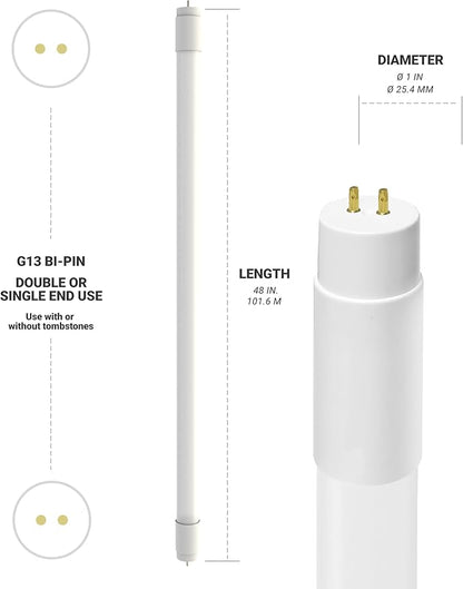 NuWatt 30 Pack 4 FT LED T8 Tube Light, T10 T12 Hybrid Type A+B, 5000K Daylight, 18W, High Brightness 2200 Lumens, Plug & Play OR Ballast Bypass Fluorescent Tube Replacement, Single or Double Ended, UL