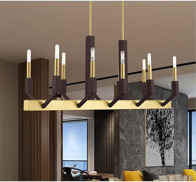 Livex Lighting 51168-12 Beckett - Ten Light Linear Chandelier, Satin Brass/Bronze Finish