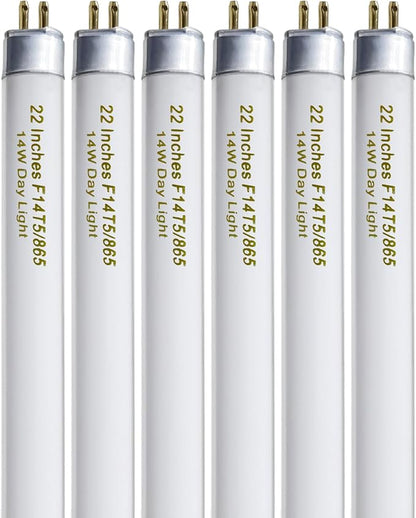 amgolibi T5 14W 6500K Fluorescent Tube, 22 Inches F14T5/865 Straight Fluorescent Bulb, F14T5/DL Fluorescent Lamp for Counter and Cabinet Fixture, Cool White 1350 Lumen G5 Cap