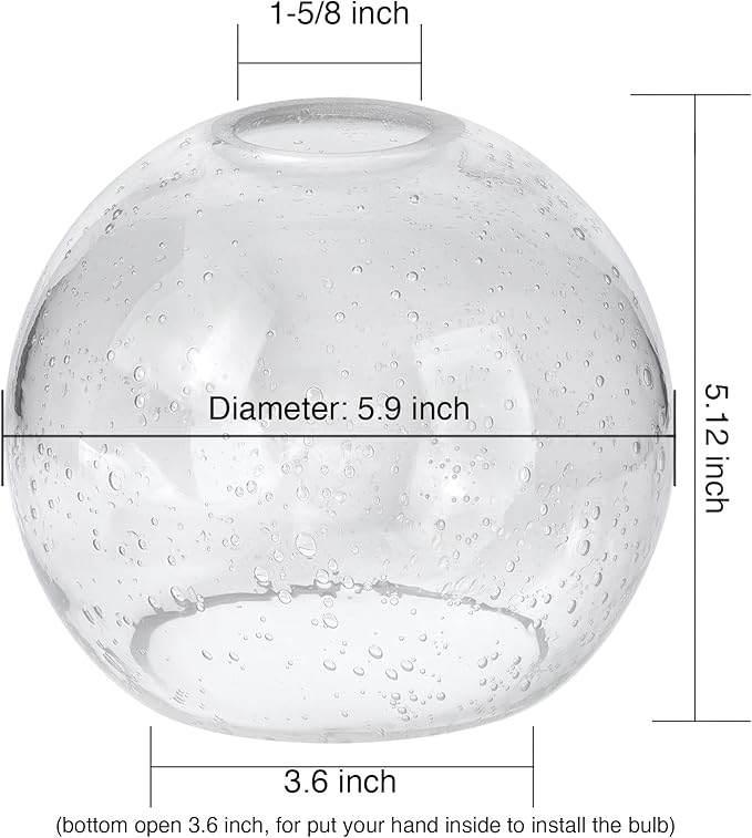 Glass Lamp Shade Replacement Globe & Cover for Lighting Fixture, 5.9" Diameter, 1-5/8 inch Fitter, 2 Pack Clear Seeded Bubble Globe Lamp Shade