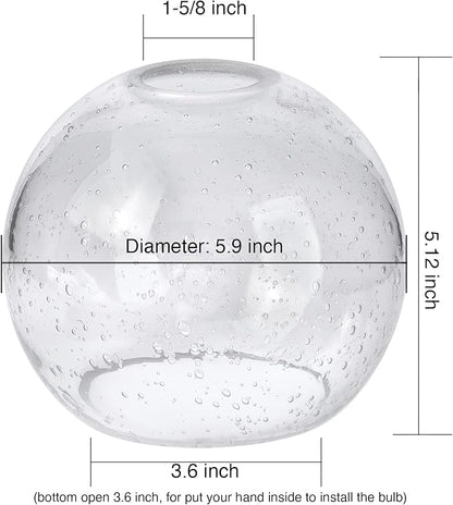 Glass Lamp Shade Replacement Globe & Cover for Lighting Fixture, 5.9" Diameter, 1-5/8 inch Fitter, 2 Pack Clear Seeded Bubble Globe Lamp Shade