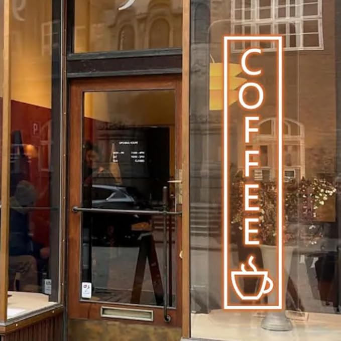 Vertical Coffee Neon Sign – LED Wall Light with Cup Icon for Coffee Bar Size:30x8inches