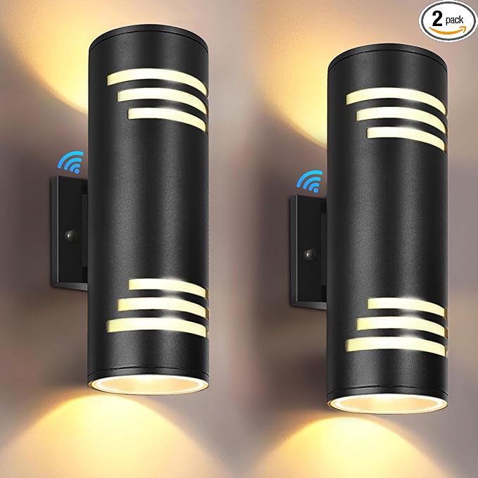 Dusk to Dawn Porch Lights Outdoor 2 Pack, Modern Exterior Lighting Fixtures 13In, Cylinder Outdoor Wall Lights Up Down Sconce Lighting for House Doorway, ETL Listed