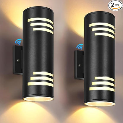 Dusk to Dawn Porch Lights Outdoor 2 Pack, Modern Exterior Lighting Fixtures 13In, Cylinder Outdoor Wall Lights Up Down Sconce Lighting for House Doorway, ETL Listed