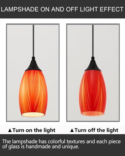 ANYLOVE Vintage Art Orange Pendant Lighting,3-Pack Hand Glass Hanging Light Fixture,Adjustable Cord for Kitchen,Hallway,Dining Room