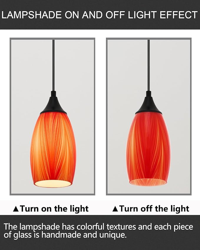 ANYLOVE Vintage Art Orange Pendant Lighting,1-Pack Hand Glass Hanging Light Fixture,Adjustable Cord for Kitchen,Hallway,Dining Room