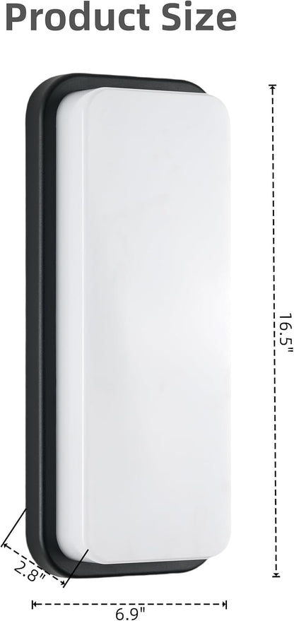 LANFU LED Modern Rectangular Outdoor Wall Sconce Light 3000K Outside Light for House Patio, Black Warm White, IP64 Waterproof Exterior Wall（16.5inch）