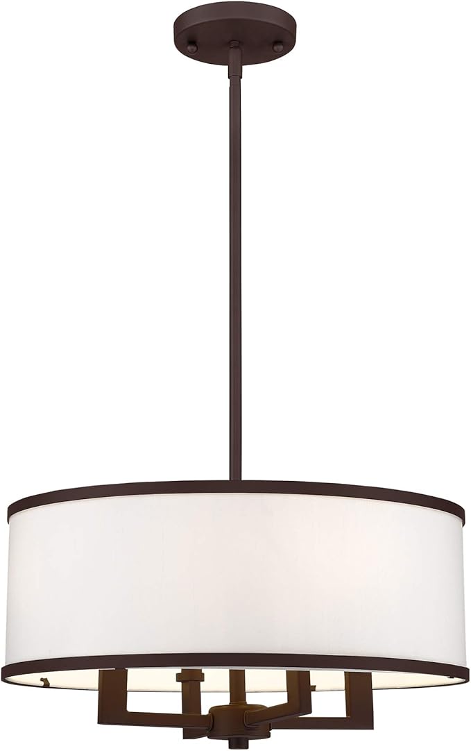 Livex Lighting Fabric Shade 62615-07 Transitional Four Light Pendant from Park Ridge Collection in Bronze/Dark Finish