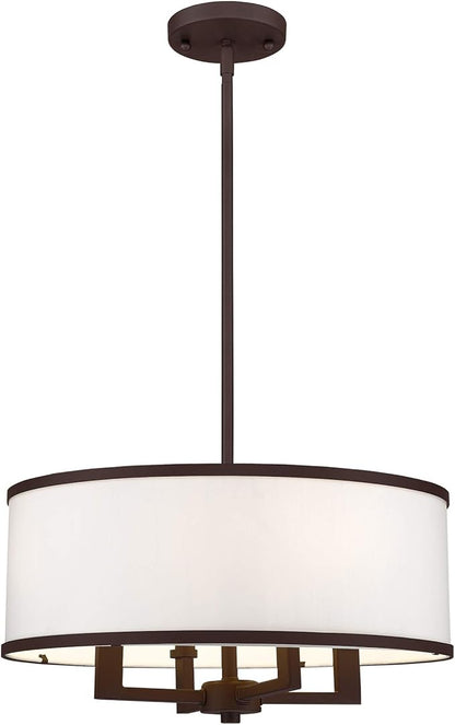 Livex Lighting Fabric Shade 62615-07 Transitional Four Light Pendant from Park Ridge Collection in Bronze/Dark Finish
