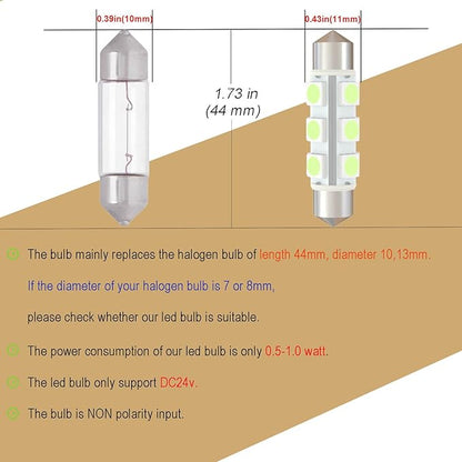 44mm DC 12V 578 LED Bulb 569,561 562 212-2 6429 LED Car Bulb Ice Blue for RV Automotive Interior Dome Glove box Trunk Lights Non Polarity(Pack 12)