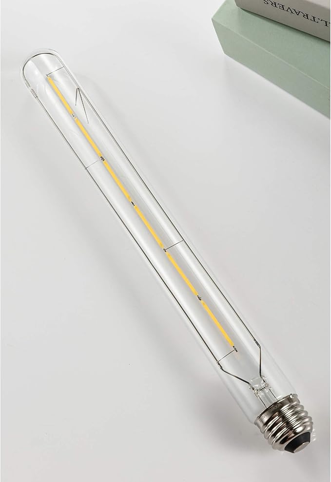 Dimmable Led Tubular Bulb 6W,3000K Soft White,T30 Long Tube Edison Led Vintage Filament Bulb,60W Equivalent,Clear Glass Cover, E26 Medium Base,4-Pack. (11.8in(300mm)-6W)
