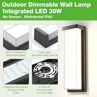 Sytmhoe Modern 2Pack Outdoor Wall Light Fixture,16in 10%-100% Dimming LED Porch&Patio Wall Light Fixture,3000K Black Exterior Sconce Light Mounted for House Garage Porch Courtyard(2Packs)