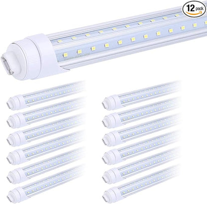 R17D 8 Foot Bulb Light,270 Degree V Shaped LED Replacement for Fluorescent Fixtures,T8 6000K Cool White,Clear Cover,85V-265V, Dual-Ended,Rotatable HO Base (Pack of 12)
