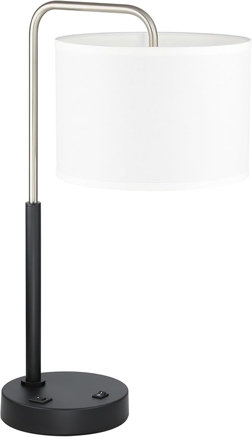 XiNBEi Lighting Bedside Table Lamp, Mid Century Modern Bedroom Desk Lamp Nightstand Table Lamp with USB Port & Drum Shade Brushed Nickel Finish XB-TL257-BN
