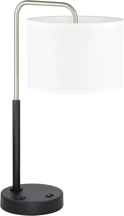 XiNBEi Lighting Bedside Table Lamp, Mid Century Modern Bedroom Desk Lamp Nightstand Table Lamp with USB Port & Drum Shade Brushed Nickel Finish XB-TL257-BN