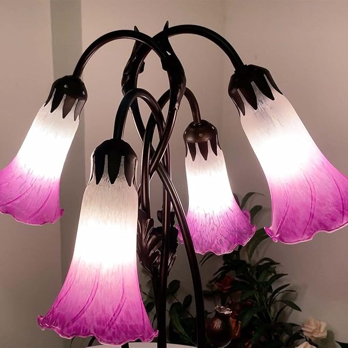 Bieye L10851 Lily Flower Blown Glass Accent Table Lamp for Living Room Bedroom Decoration (4-Light, Purple)