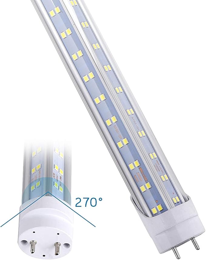 25Pack, T8 LED Bulbs 4FT Tube Light, 60W 6500LM 6000K Cold White, 4 Foot Flourescent Tube Replacement, 4 Row V Shape 270 Degree, Remove Ballast, Double Row, Dual-end Powered, Clear Cover