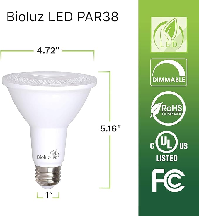 Bioluz LED 20 Pack PAR38 LED Light Bulb 90 CRI 12W = 100-120 Watt Replacement, Daylight 5000K, Dimmable Light Bulbs Flood Lights Outdoor/Indoor UL Listed Light Bulbs Title 20 High Efficacy LED Bulbs