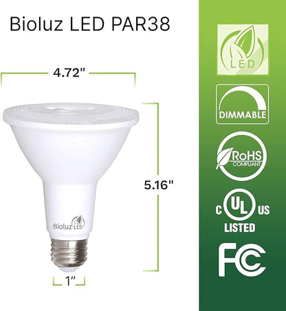 Bioluz LED 4 Pack PAR38 LED Light Bulb 90 CRI 12W = 100-120 Watt Replacement, Soft White 3000K, Dimmable Light Bulbs Flood Lights Outdoor/Indoor UL Listed Light Bulbs Title 20 High Efficacy LED Bulbs