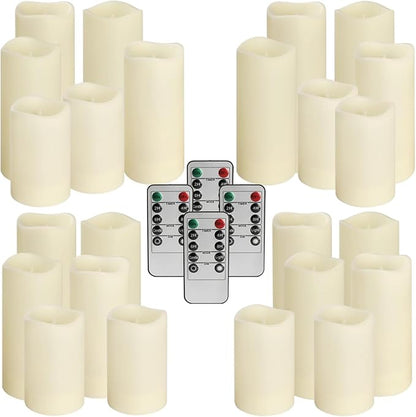 Set of 24 Waterproof Outdoor Flameless Candles, LED Candles with 4 Remote and Timer,(H 4" 5" 6" x D 2.2"),for Christmas,Halloween,Wedding,Festival