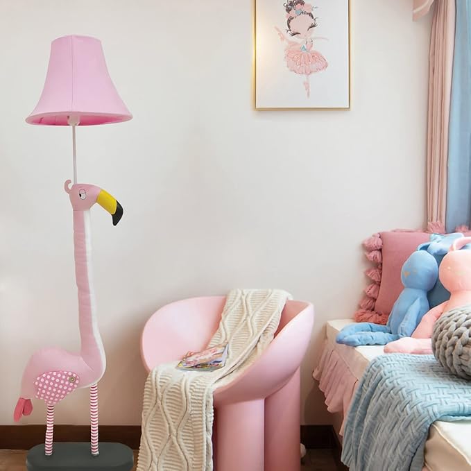 Floor Lamp, Easy-Care Artificial Leather Kids Floor Lamp for Bedroom, 51 Inch Tall Flamingo Hand-Stitched Design Standing Lamp, Package Come with an E26 LED Bulb (Pink Flamingo)