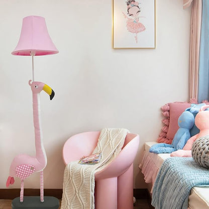 Floor Lamp, Easy-Care Artificial Leather Kids Floor Lamp for Bedroom, 51 Inch Tall Flamingo Hand-Stitched Design Standing Lamp, Package Come with an E26 LED Bulb (Pink Flamingo)