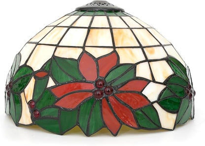 Tiffany Lamp Shade Replacement, 12 Inches Christmas Tree Red Flowers Stained Glass Vintage Handmade Cute Decor Ceiling Light Shade for Table Lamp Pendant Light