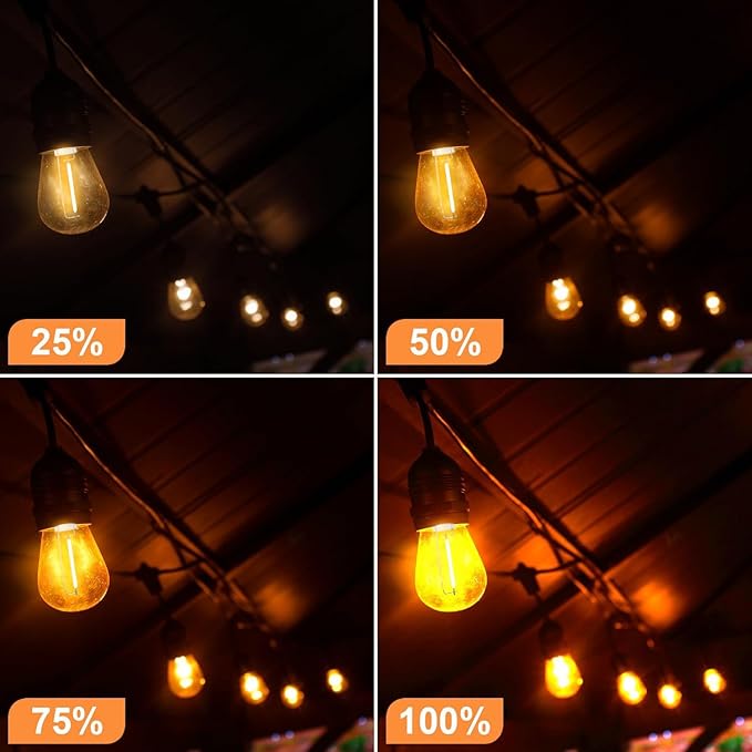 SUNTHIN 50 Pack Dimmable 1W S14 Replacement LED Bulbs, 2700K Warm White Waterproof Outdoor String Lights Vintage LED Filament Bulb, Shatterproof E26 Screw Base Edison Light Bulbs