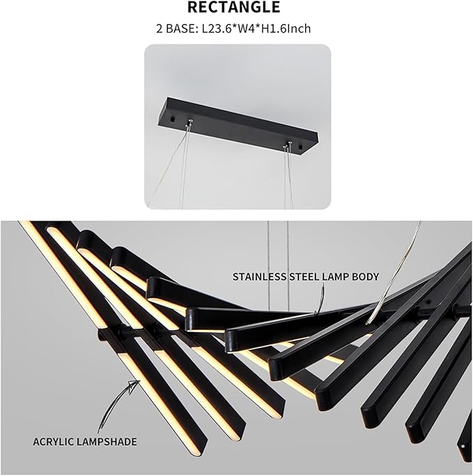 JAYMP Designer Chandelier Modern Dimmable LED Pendant Light, Adjustable Strip Light Bar, Kitchen Island Dining Room Hanging Lamp (Black, 30 Lights)