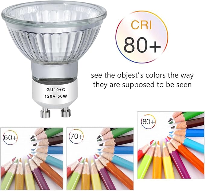 GU10 120V 50W Halogen Bulb MR16 Glass Cover GU10+c Bulb 2700k Warm White Dimmable, 50W Replacement Bulb for Wax Burner Light Bulb, Candle Warmer Bulbs, Scentsy Warmers (4 Pack)