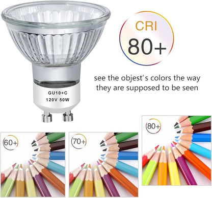 GU10 120V 50W Halogen Bulb MR16 Glass Cover GU10+c Bulb 2700k Warm White Dimmable, 50W Replacement Bulb for Wax Burner Light Bulb, Candle Warmer Bulbs, Scentsy Warmers (4 Pack)