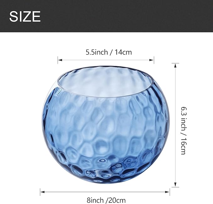 Fixture Replacement Globe Shade with 1.65 Inch Fitter, 8 Inch Diameter, E26 Base 1-5/8 Inch Fitter, Glass Lampshade Cover for Pendant Wall Sconce Chandelier Vanity Light (Hammered Blue)