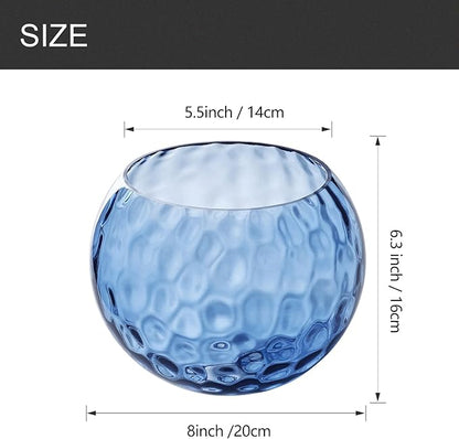 Fixture Replacement Globe Shade with 1.65 Inch Fitter, 8 Inch Diameter, E26 Base 1-5/8 Inch Fitter, Glass Lampshade Cover for Pendant Wall Sconce Chandelier Vanity Light (Hammered Blue)