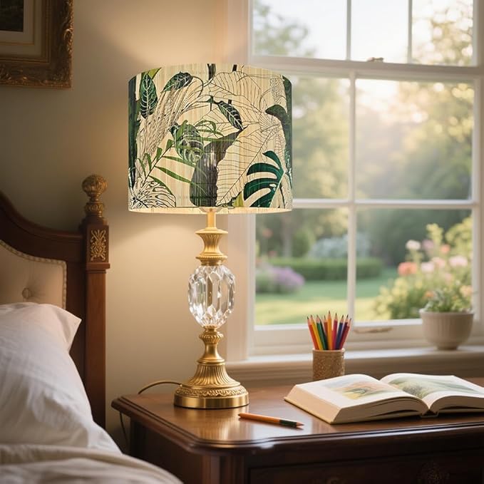 Bamboo Lampshade With Tropical Plants green floral Design, Suitable For Floor Lamps And Desk Lamps, Art deco, Rustic And Elegant, Groovy Unique(11.8 * 9Inch) (Tropical Plants A)