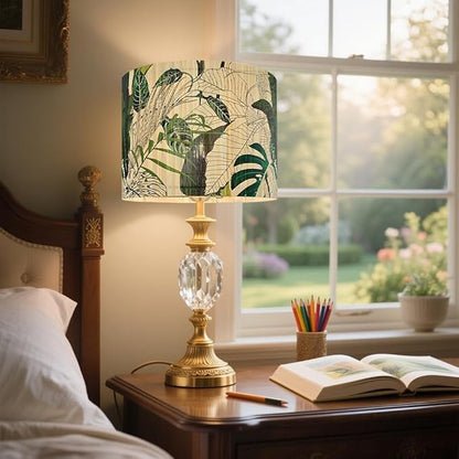 Bamboo Lampshade With Tropical Plants green floral Design, Suitable For Floor Lamps And Desk Lamps, Art deco, Rustic And Elegant, Groovy Unique(11.8 * 9Inch) (Tropical Plants A)
