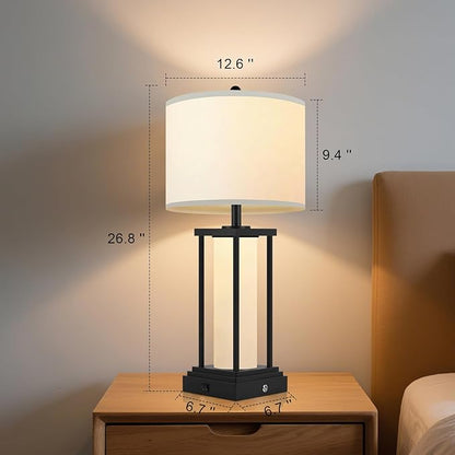 26.8‘’ Modern Table Lamps, Bedside Lamps, Night Stand Lamp, Table Lamp with USB Port, Elegant Lamps for Bedroom, 3 Color Temperatures, Stepless Dimming(Bulbs Included) - 1 Pack