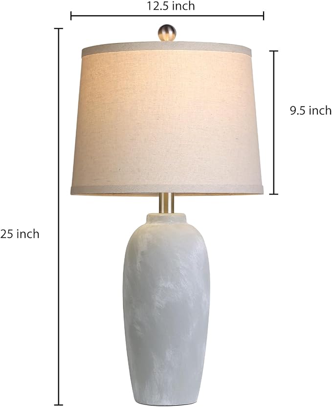 25“ Jar Table Lamps Set of 2, Ceramic Bedside Lamps for Bedroom, Grey Farmhouse Nightstand Lamps for Living Room