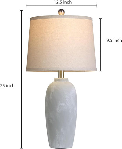 25“ Jar Table Lamps Set of 2, Ceramic Bedside Lamps for Bedroom, Grey Farmhouse Nightstand Lamps for Living Room