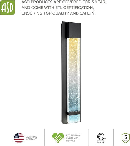 ASD LED 24" Bubble Glass Wall Light Fixture, Outdoor Dusk to Dawn Sconce | 3CCT, Waterproof, Photocell, ETL Listed | 12W 500LM 3000-5000K 120V | Exterior Lantern, Porch Lighting | Black
