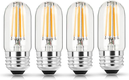 3.2 Inch E26 LED Bulb 60 Watt Equivalent, 2700K Soft White Edison Bulbs Dimmable, AC 120V 600LM T10/T9 Clear Glass Filament Light Bulbs UL for Pendant Wall Light Desk lamp-4 Pack