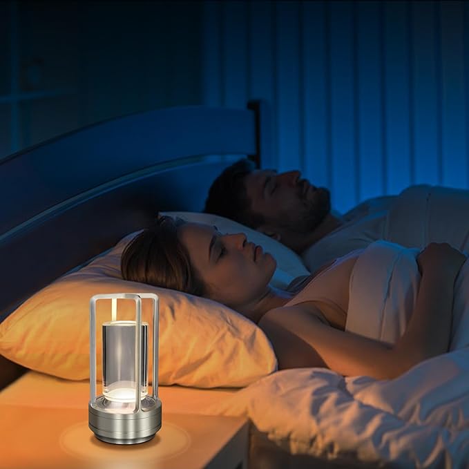 Cordless Table Lamp for Outdoor Indoor, Portable Rechargeable Battery Powered LED Crystal Lantern Lamp, 3 Color Touch Control Stepless Dimming, Small Desk Light for Restaurant Home (Silver)