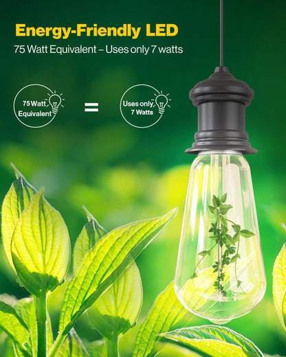 Sunco 16 Pack Dusk to Dawn Indoor Residential Vintage LED Edison Bulbs 75W Equivalent 7W, 850 Lumens Non-Dimmable ST58 Filament, ST18, 3000K Warm White, E26 Medium Base 120V Clear Glass Light Bulbs