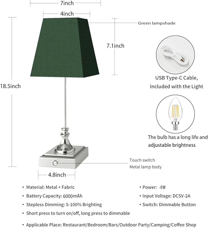 Rechargeable LED Table Lamps with Stepless Touch Control,Light Sliver Cordless Lamp for Living Room&Bedside&Patio&Shower,Small Desk Lamp(6000mAH Battery),2 Pack for Home Decor,Best Gifts for Family
