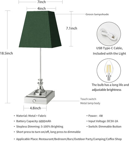 Rechargeable LED Table Lamps with Stepless Touch Control,Light Sliver Cordless Lamp for Living Room&Bedside&Patio&Shower,Small Desk Lamp(6000mAH Battery),2 Pack for Home Decor,Best Gifts for Family