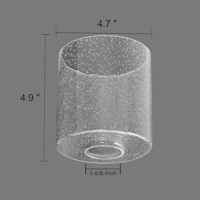 2 Pack Clear Seeded Glass Shade, Cylinder Light Fixture Replacement Globe or Cover with 1-5/8-Inch Fitter for Chandelier Wall Sconce Pendant Light, G0040