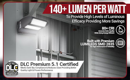RuggedGrade 80W - Rotate III Series LED Wall Pack - 11,100 Lumens - 5000K Bright White - High Efficiency 140 Lumen per Watt - Outdoor LED Wall Light - Brown - DLC 5.1 Premium